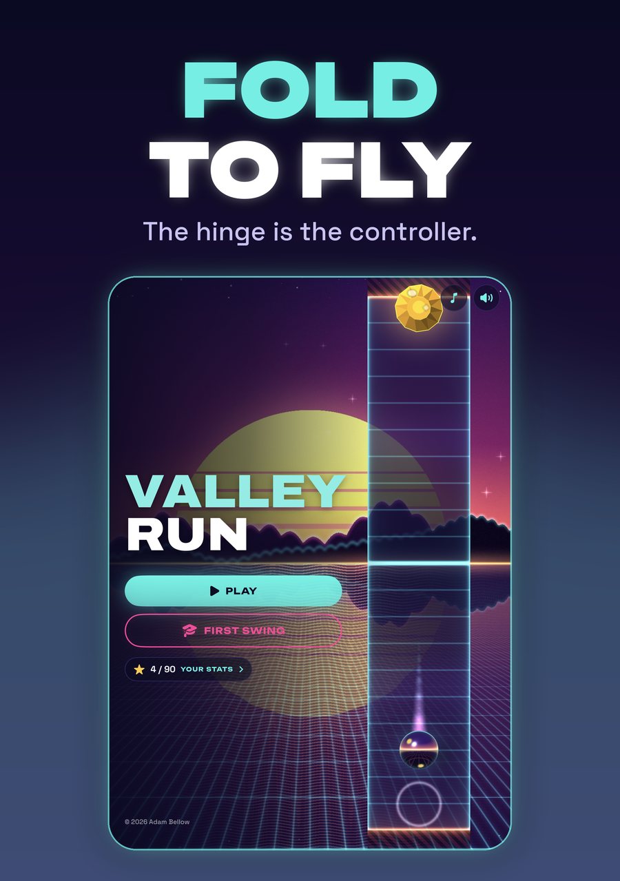 Valley Run on iPhone Duo, the horizon sitting on the fold