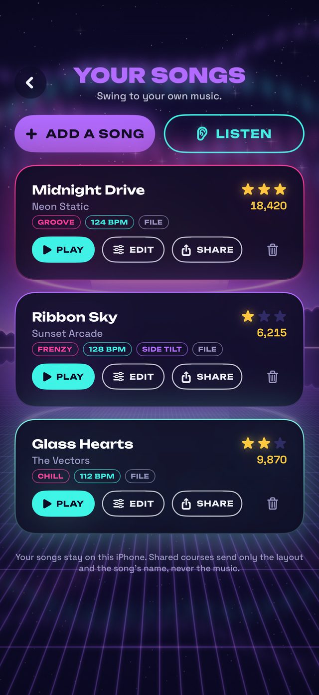 Your Songs: three song courses with stars and scores